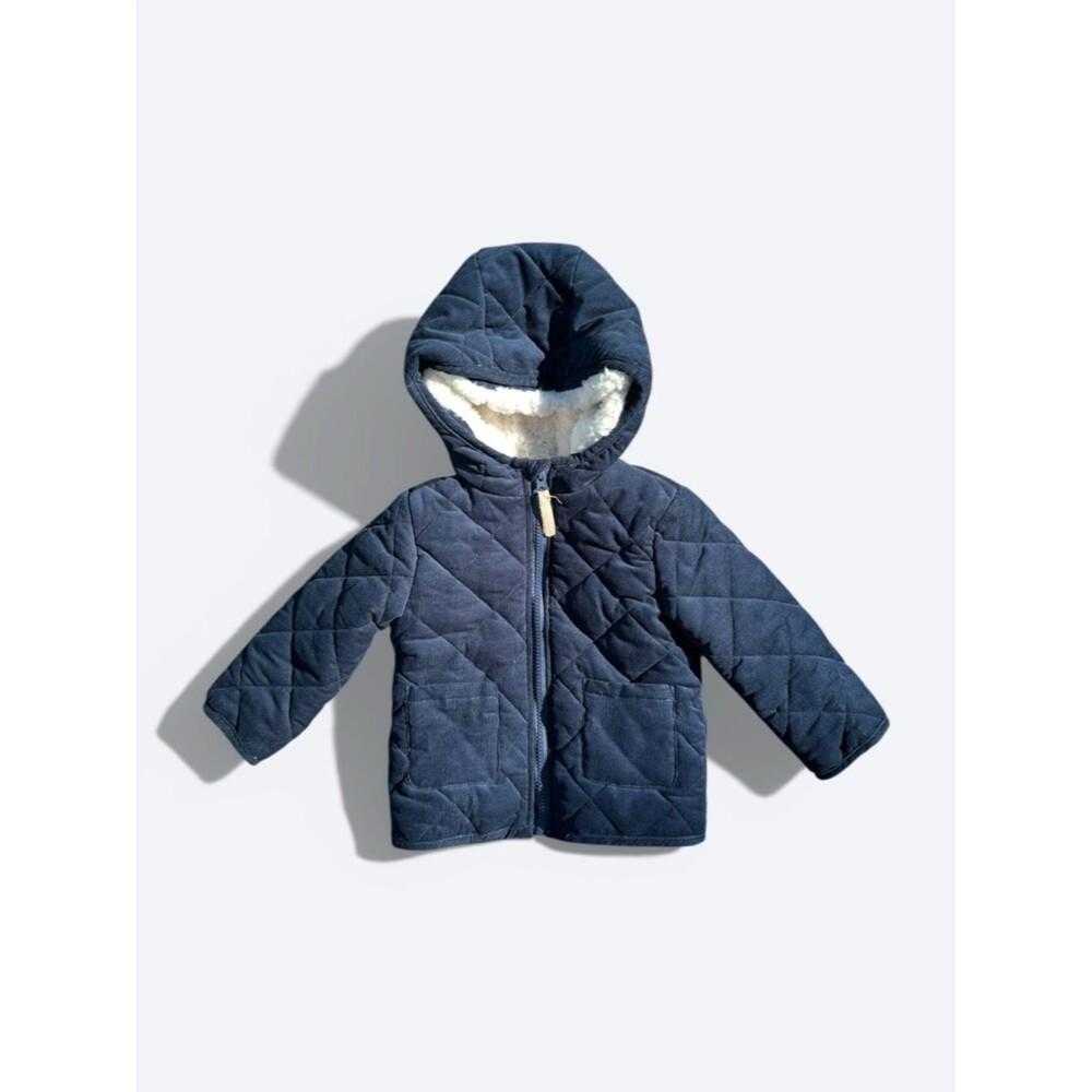 Little Me Corduroy Jacket Baby 18M Navy Sherpa Hooded Quilted Winter Coat Cozy